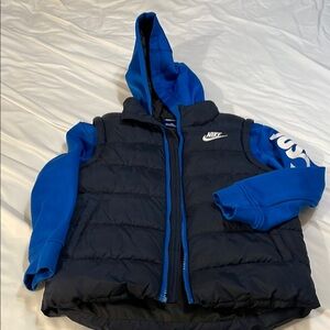 Boys Nike Blue and Black Hooded Vest. Size 7/L.